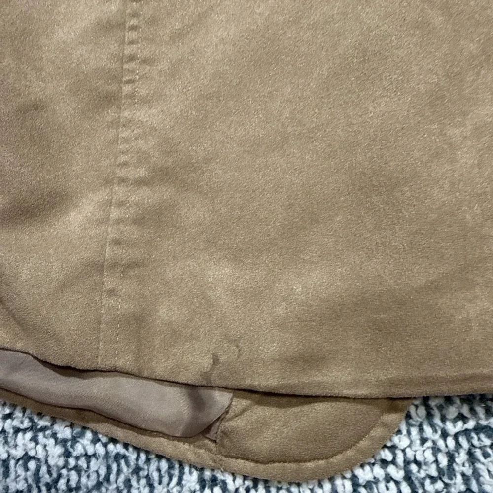 Tanjay Faux Suede Jacket Size 16 Tan Camel Quilted Shoulder Blazer Button Front